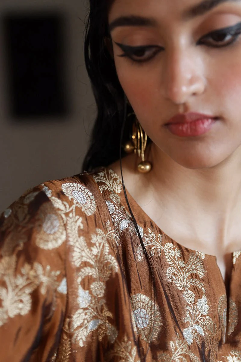 Argan Oil Brown Woven Silk Salwar Suit - Image 4