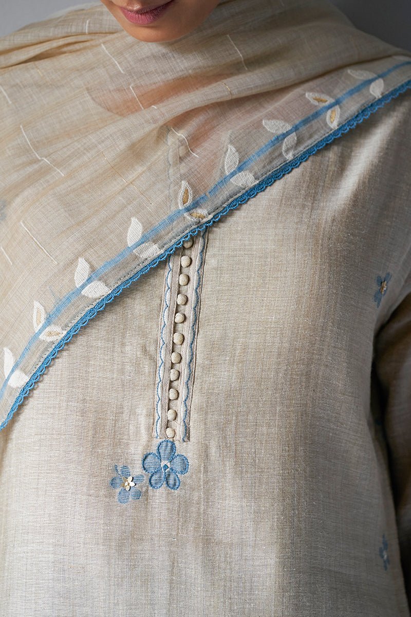 Beige Woven Kurta Suit Set With Delicate Hand Work Detailing - Image 5