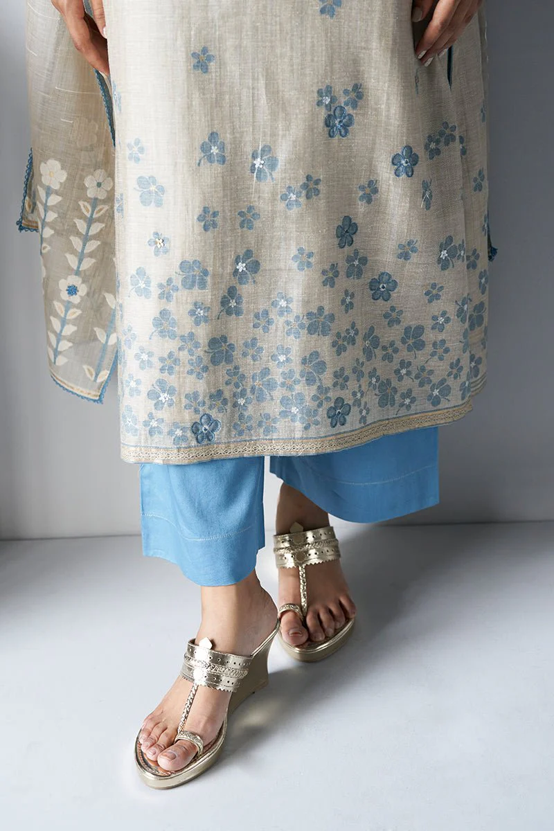 Beige Woven Kurta Suit Set With Delicate Hand Work Detailing - Image 6