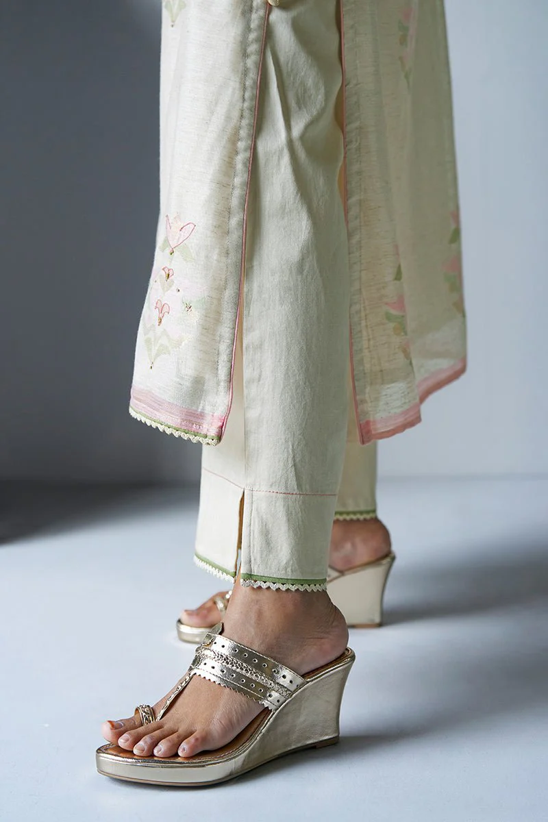 Birch Cream Woven Kurta Suit Set With Hand Work Detailing - Image 4