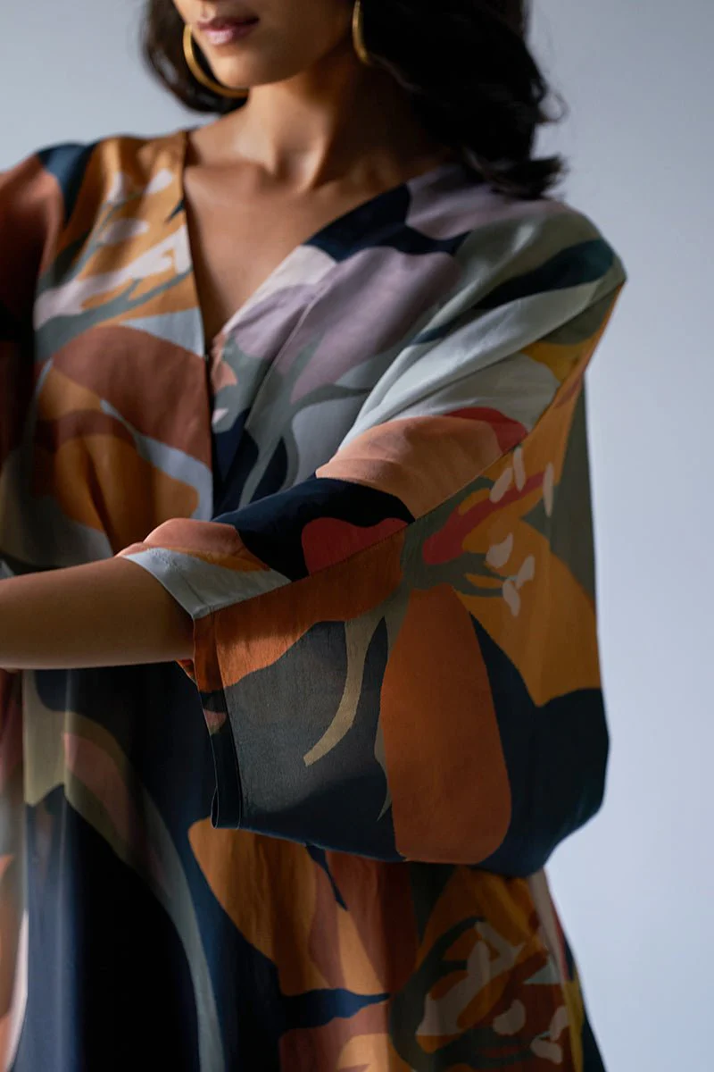 Black, Grey and Brown Mix Colour Crepe Silk Printed Co-ord Set - Image 3