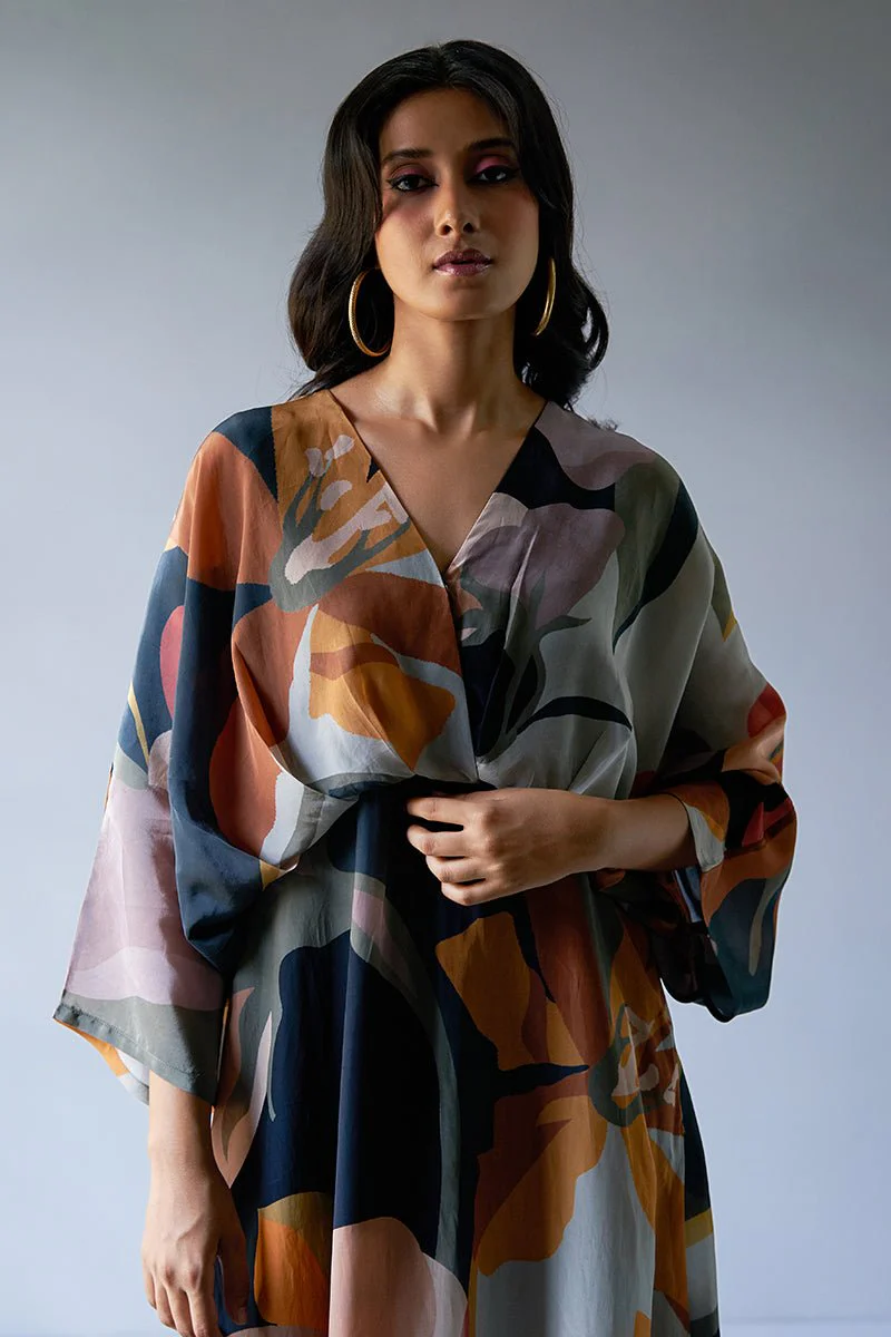 Black, Grey and Brown Mix Colour Crepe Silk Printed Co-ord Set - Image 4