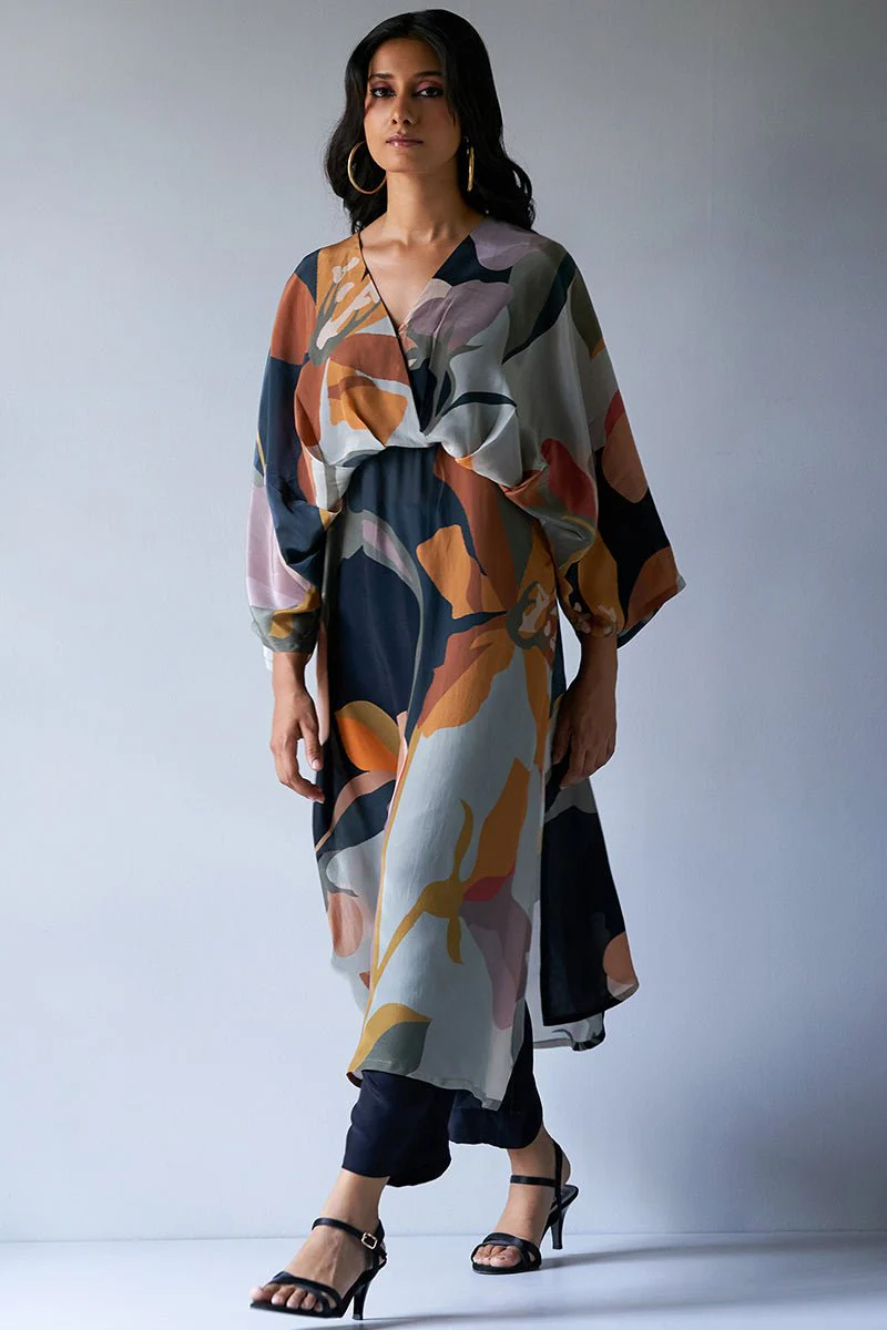 Black, Grey and Brown Mix Colour Crepe Silk Printed Co-ord Set - Image 5