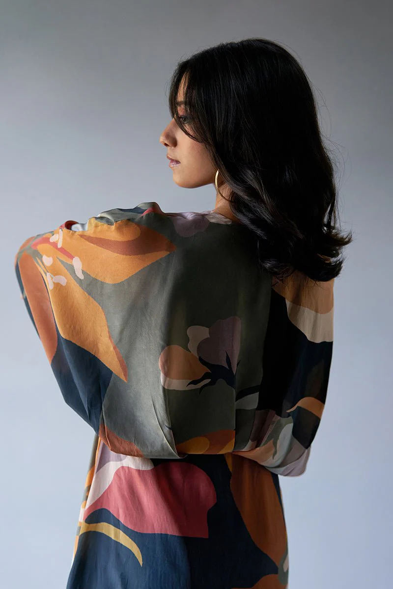 Black, Grey and Brown Mix Colour Crepe Silk Printed Co-ord Set - Image 6