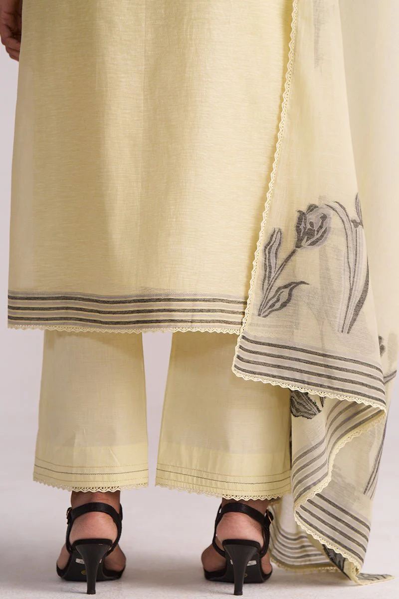 Butter Yellow Chanderi Woven Kurta Set - Image 11