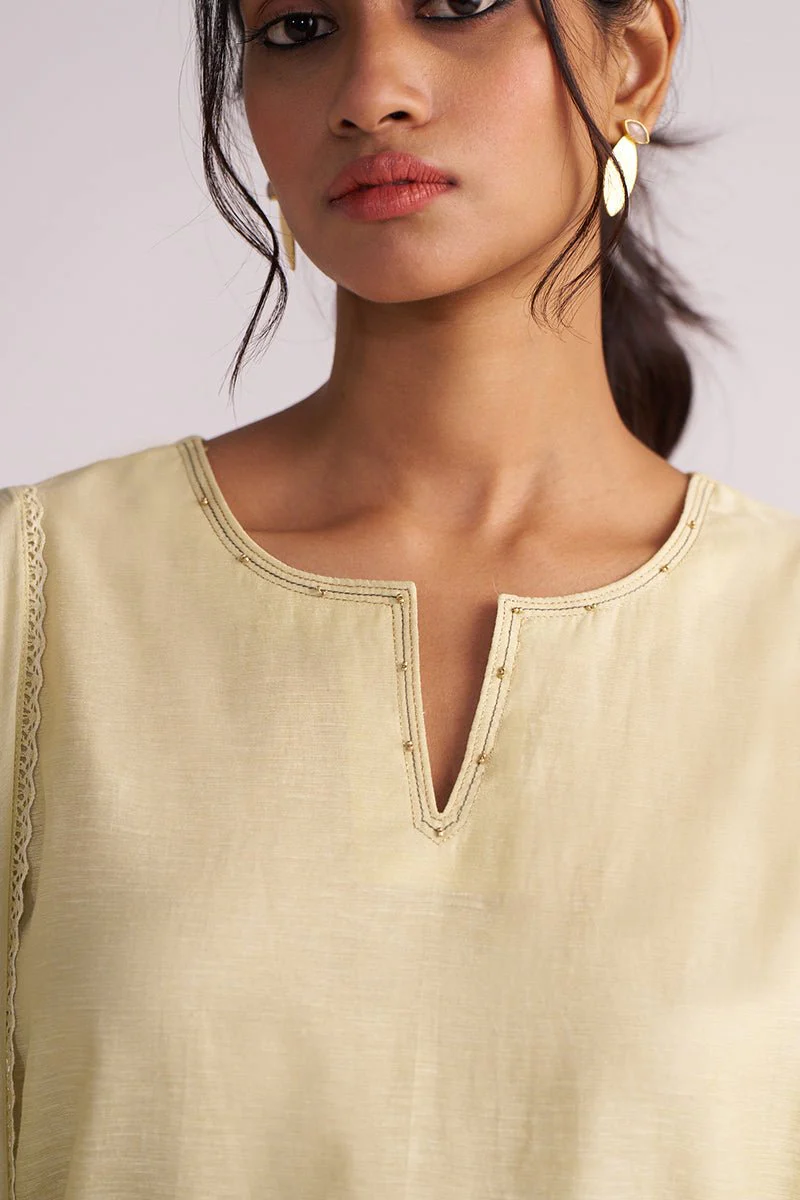 Butter Yellow Chanderi Woven Kurta Set - Image 4