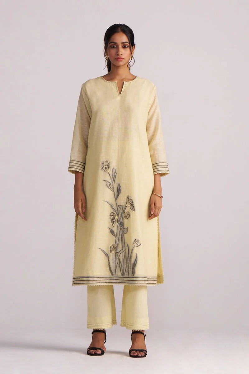 Butter Yellow Chanderi Woven Kurta Set - Image 5