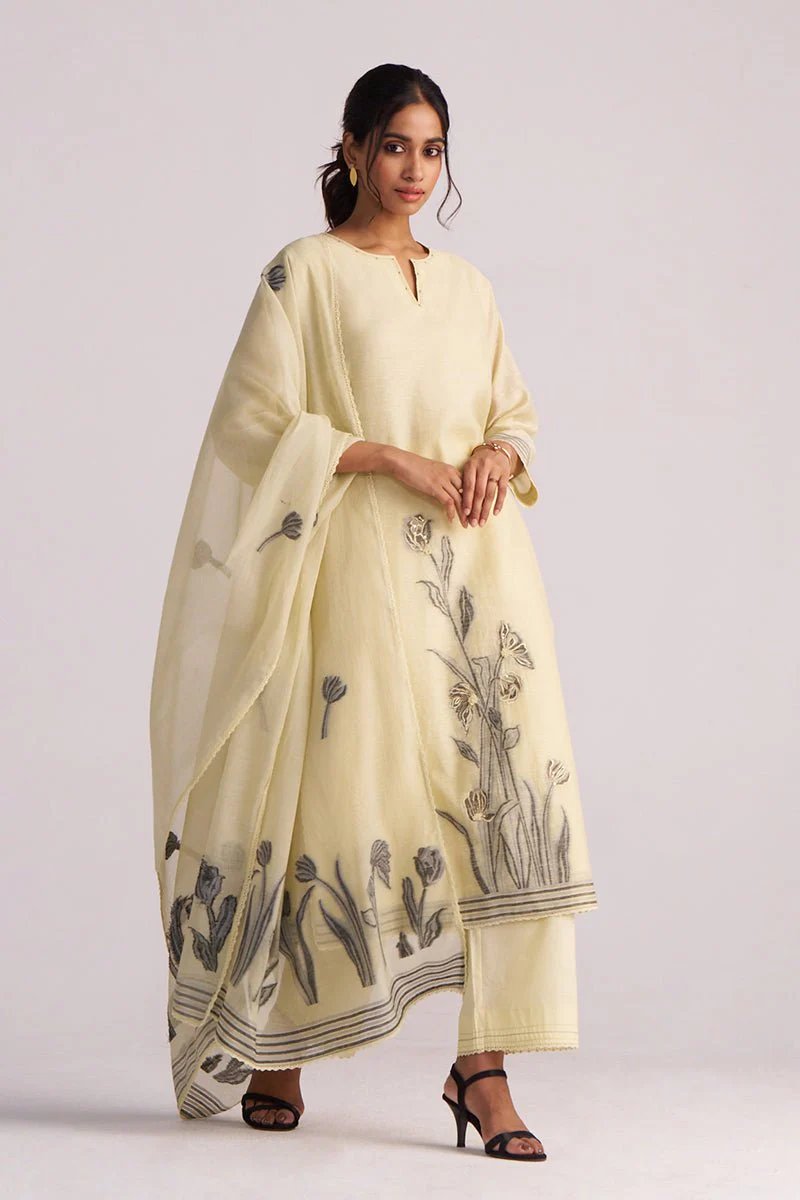 Butter Yellow Chanderi Woven Kurta Set - Image 6