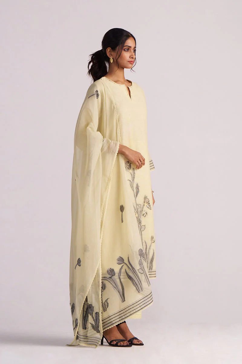 Butter Yellow Chanderi Woven Kurta Set - Image 7