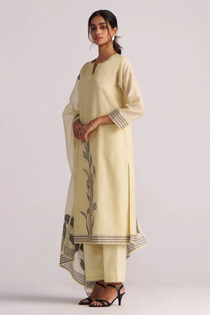 Butter Yellow Chanderi Woven Kurta Set - Image 8