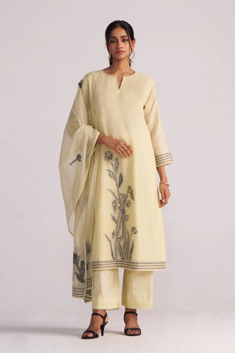 Butter Yellow Chanderi Woven Kurta Set - Image 9