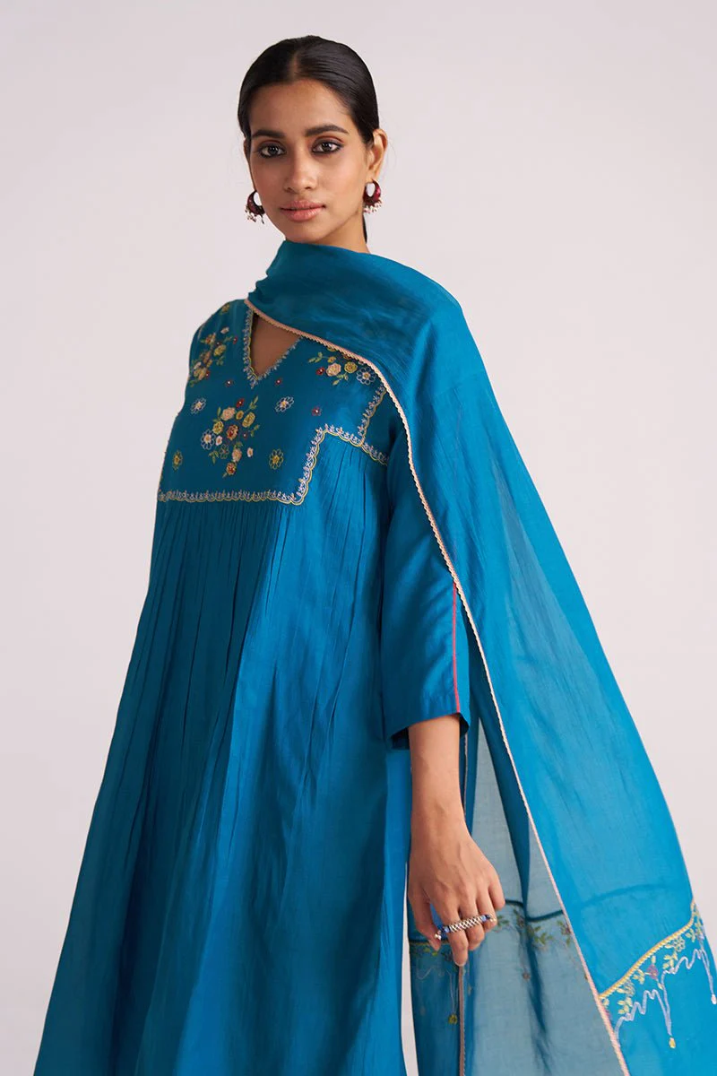 Celestial Blue Embroidered Kurta Set - Image 4