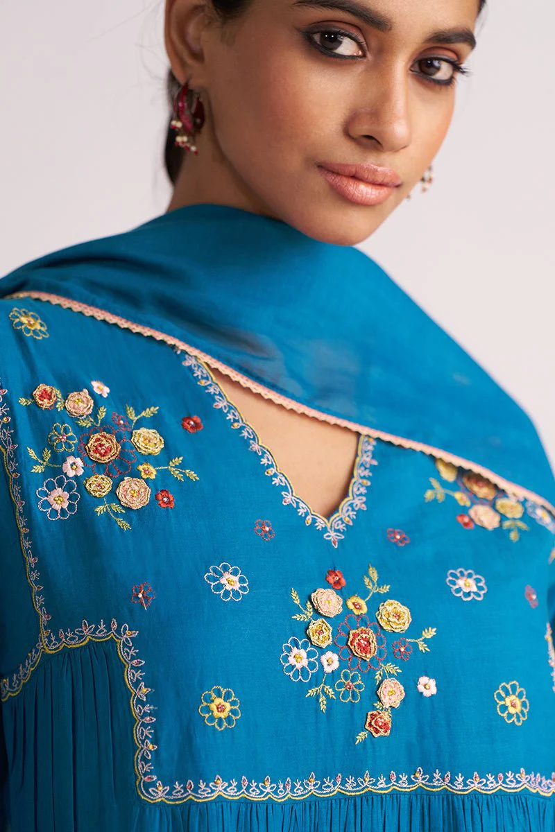 Celestial Blue Embroidered Kurta Set - Image 5