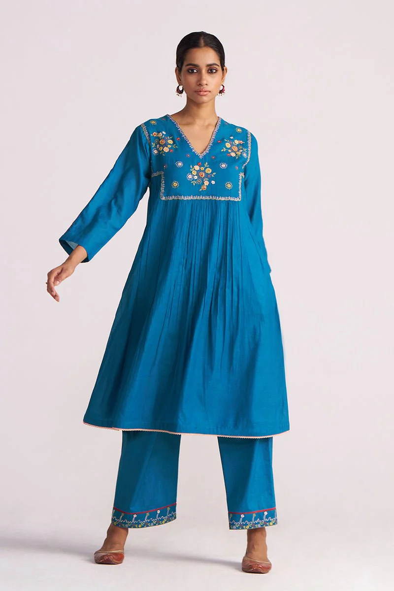 Celestial Blue Embroidered Kurta Set - Image 8