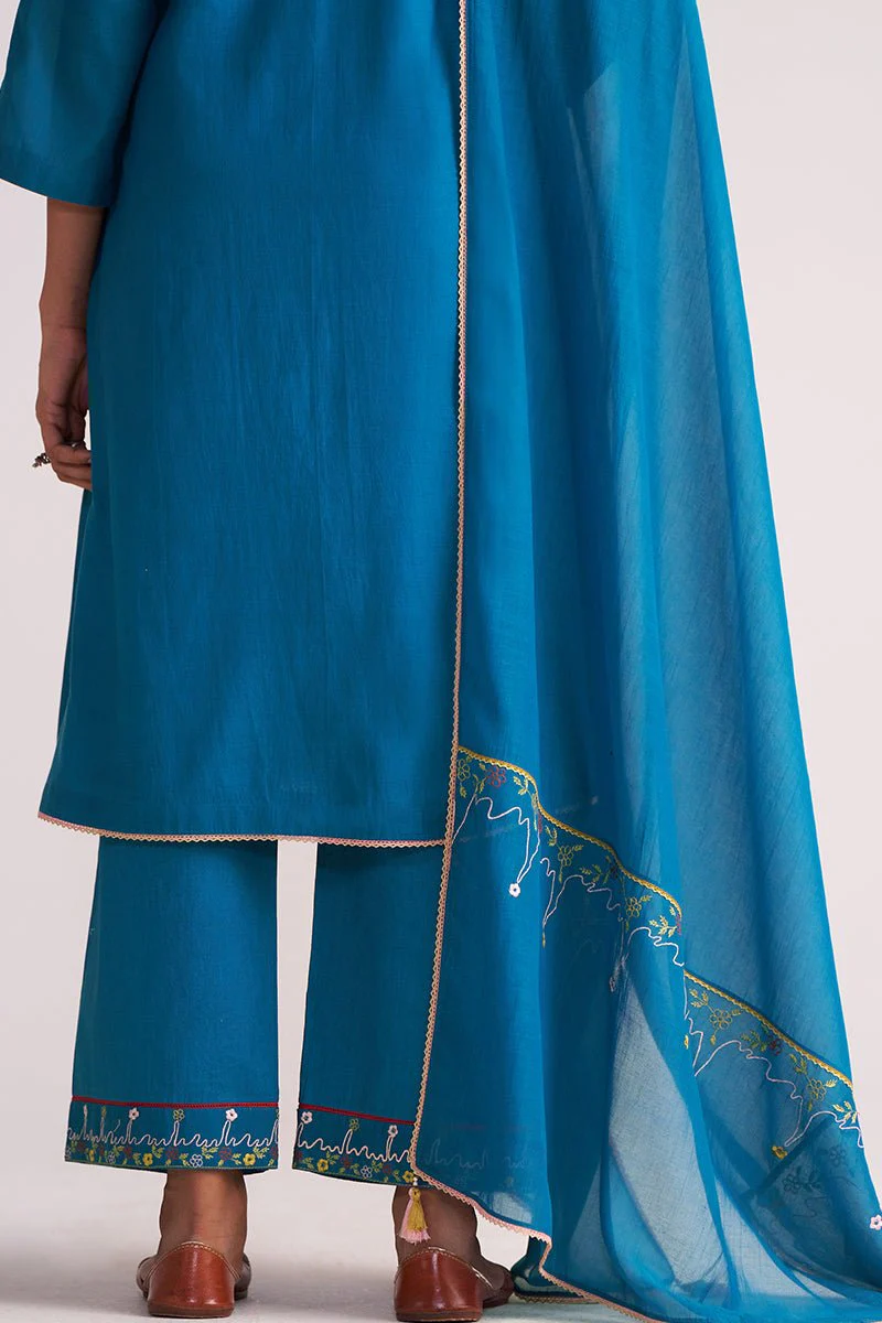 Celestial Blue Embroidered Kurta Set - Image 9