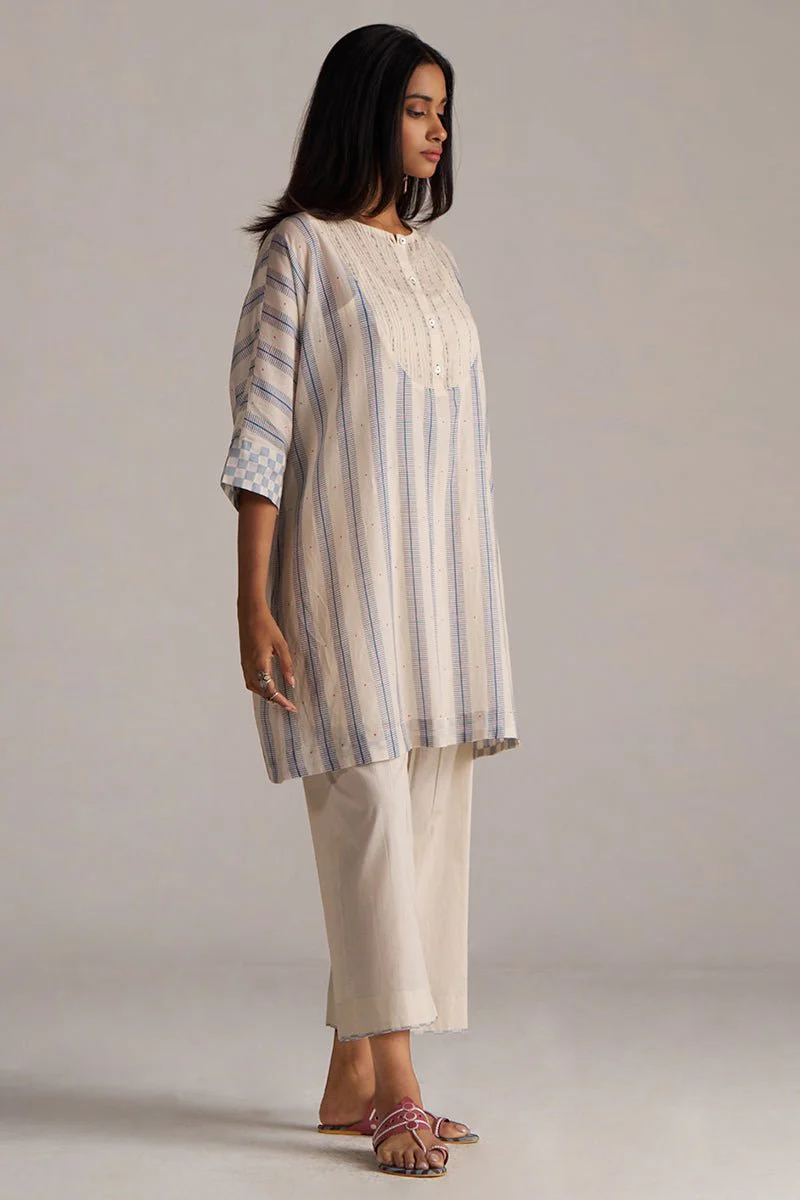 Cream and Blue Mul Chanderi Co-ord Set - Image 5
