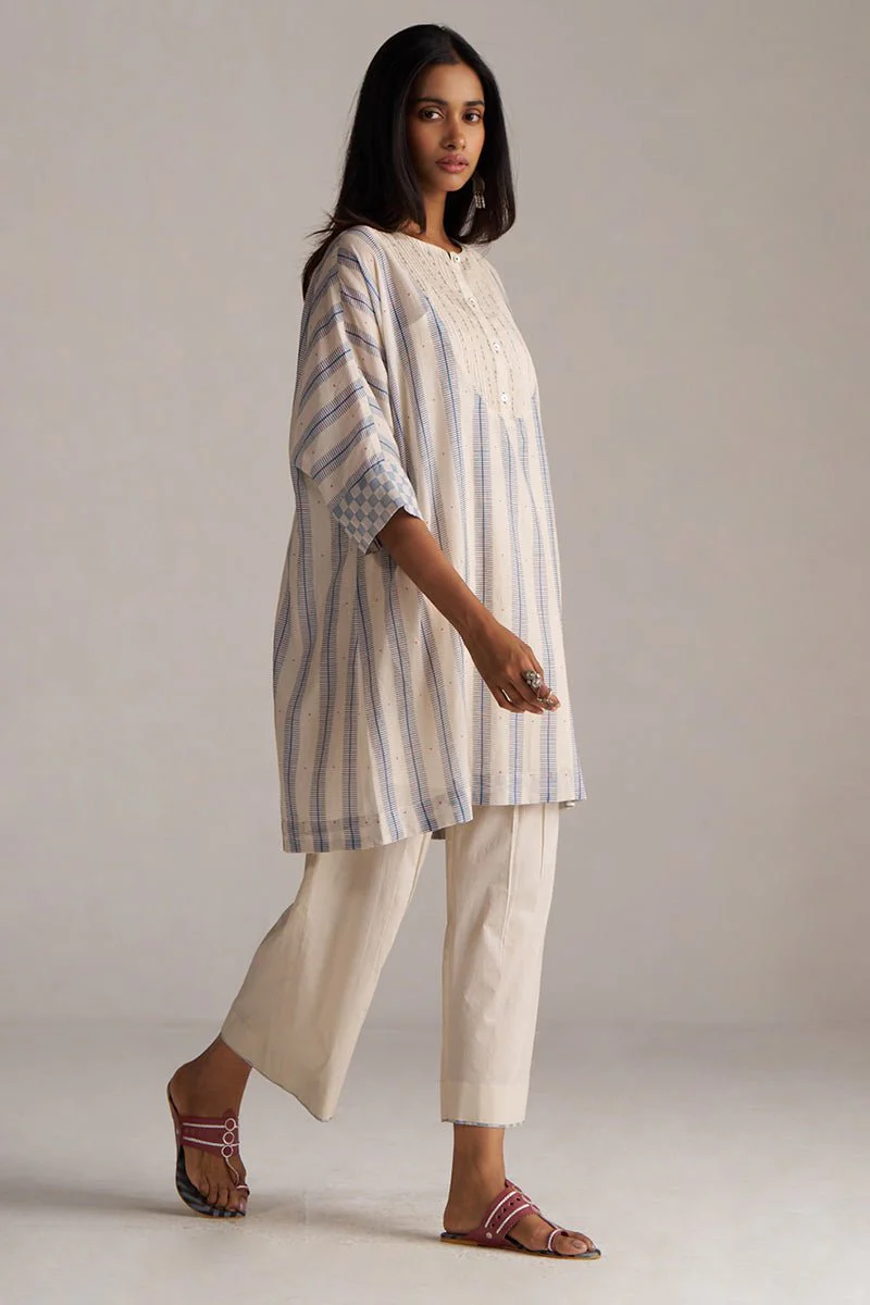 Cream and Blue Mul Chanderi Co-ord Set - Image 6