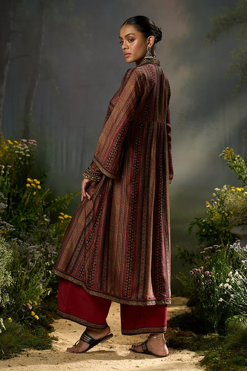 Deep Maroon and Black Silk Traditional Co-ord Set - Image 5