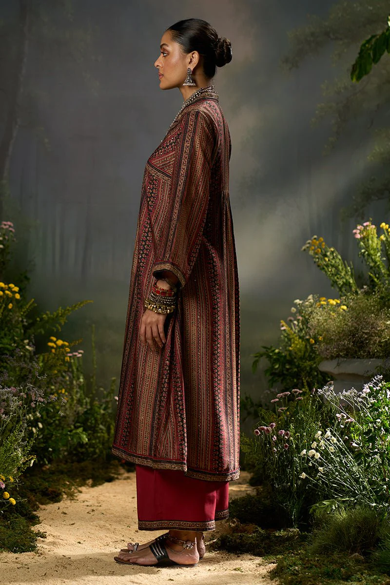 Deep Maroon and Black Silk Traditional Co-ord Set - Image 7