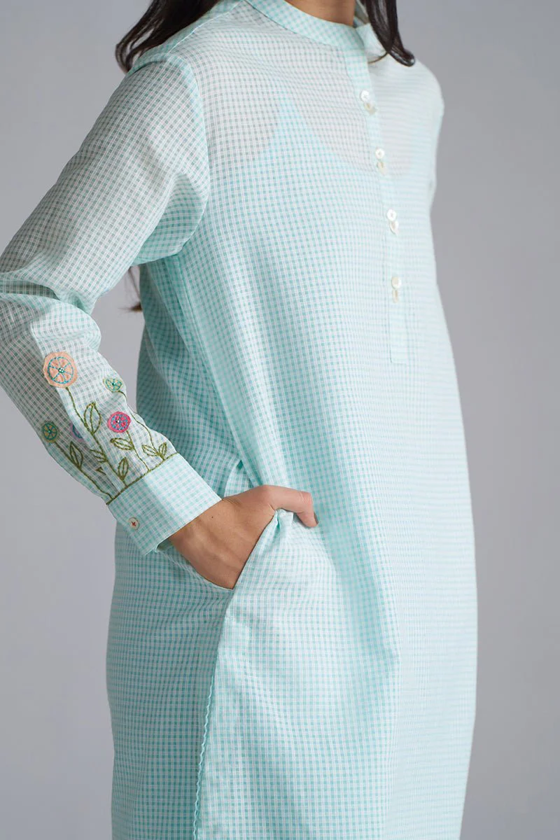 Eggshell Blue Mini-Check Woven Co-ord Set - Image 3