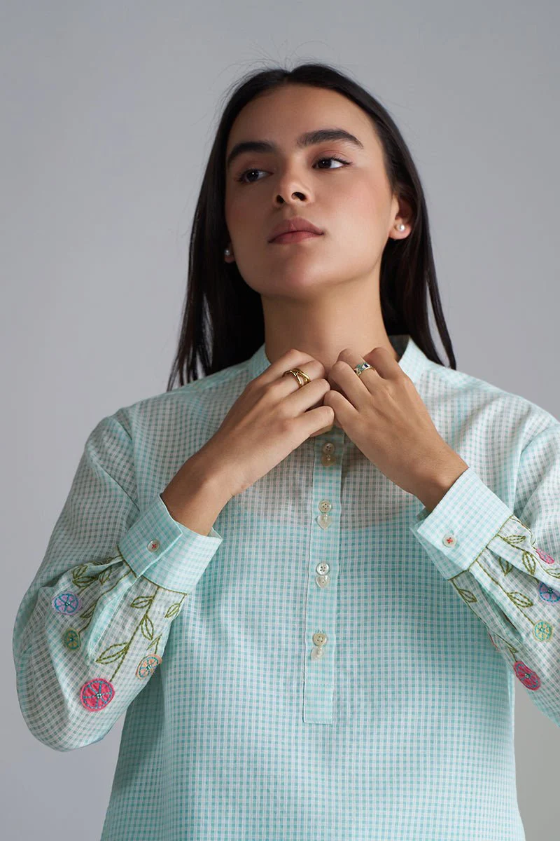 Eggshell Blue Mini-Check Woven Co-ord Set - Image 4