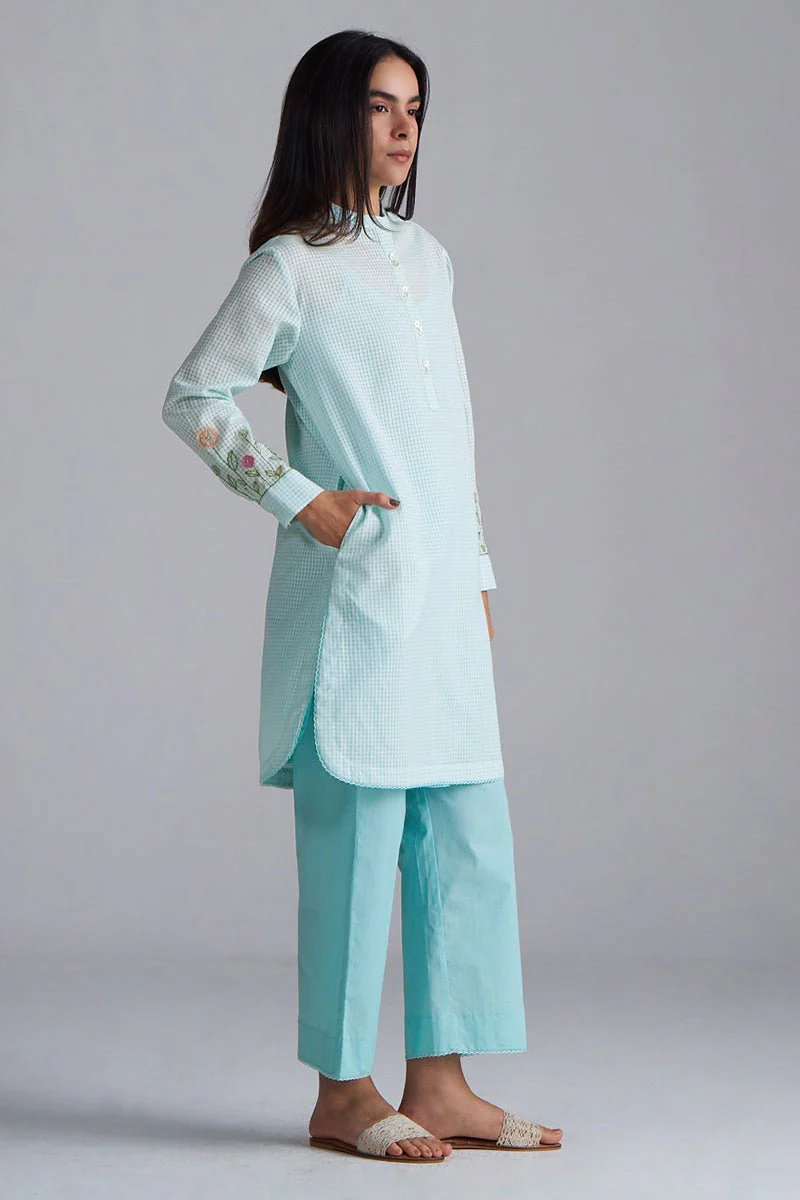 Eggshell Blue Mini-Check Woven Co-ord Set - Image 5