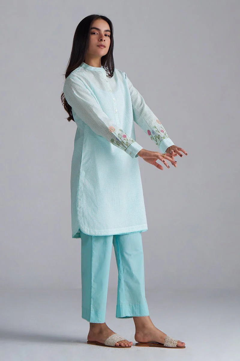 Eggshell Blue Mini-Check Woven Co-ord Set - Image 6
