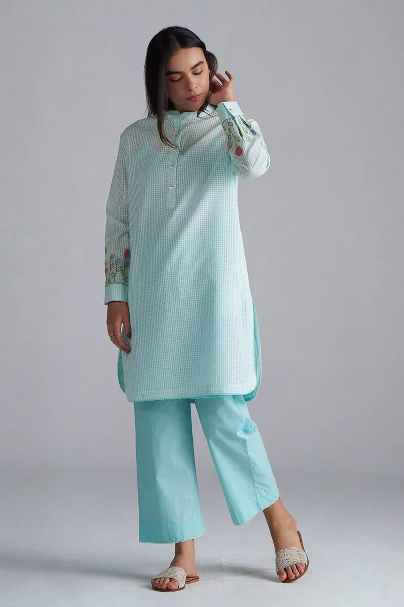 Eggshell Blue Mini-Check Woven Co-ord Set - Image 7