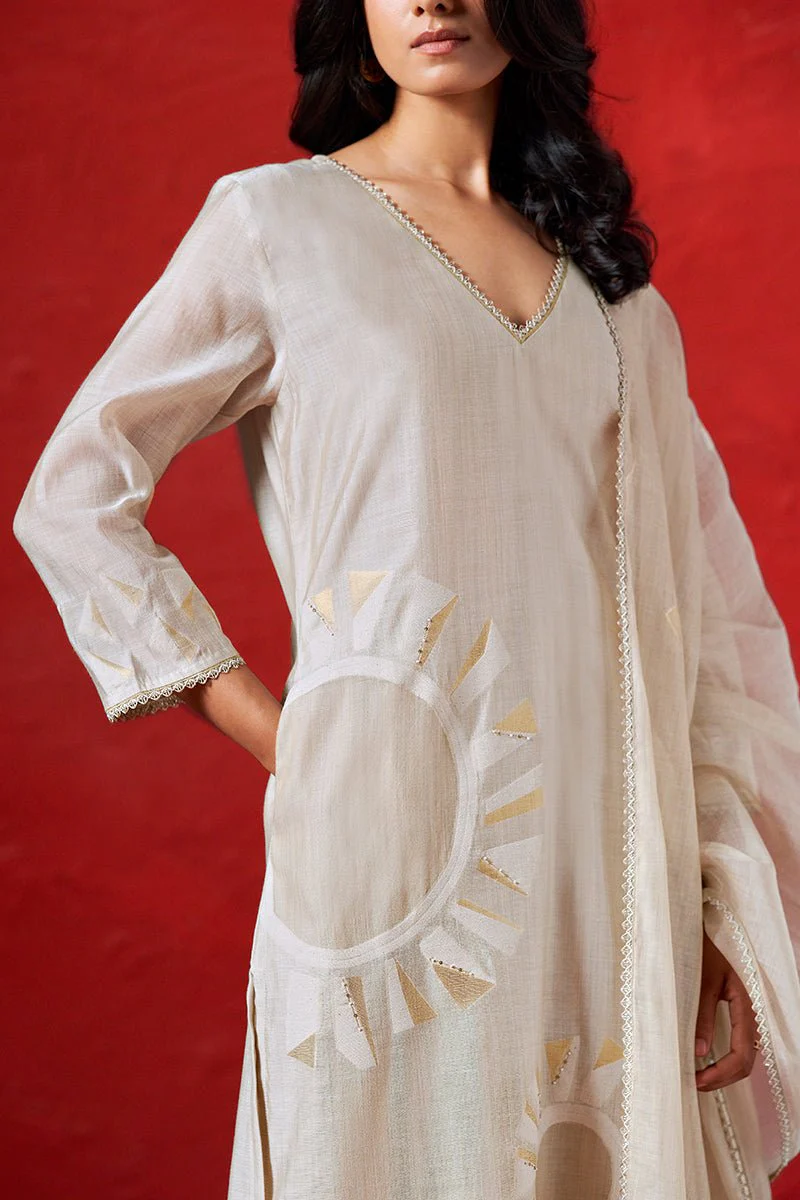 Fog Beige Woven Salwar Suit - Image 3