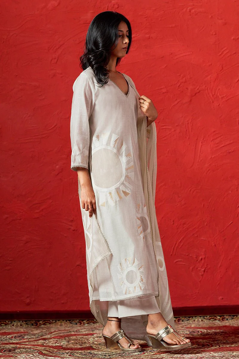 Fog Beige Woven Salwar Suit - Image 5