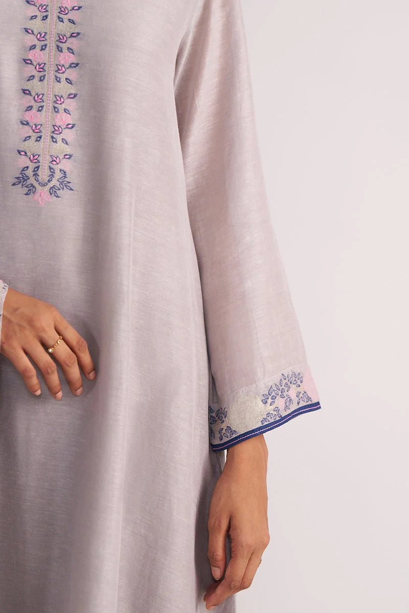 Grey Woven Kurta Set - Image 3