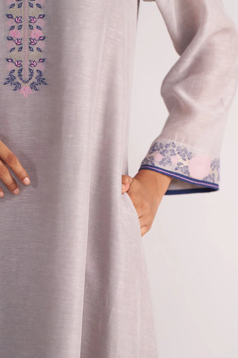 Grey Woven Kurta Set - Image 4