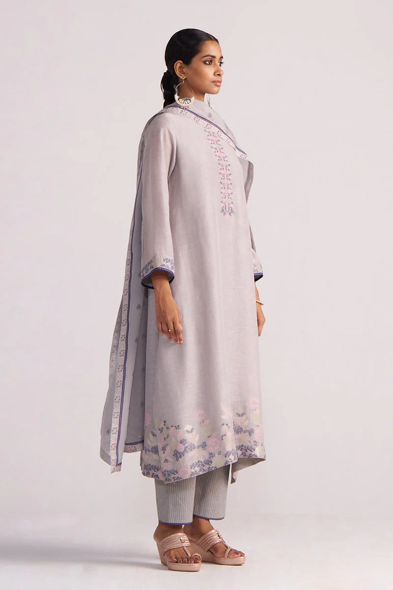 Grey Woven Kurta Set - Image 6
