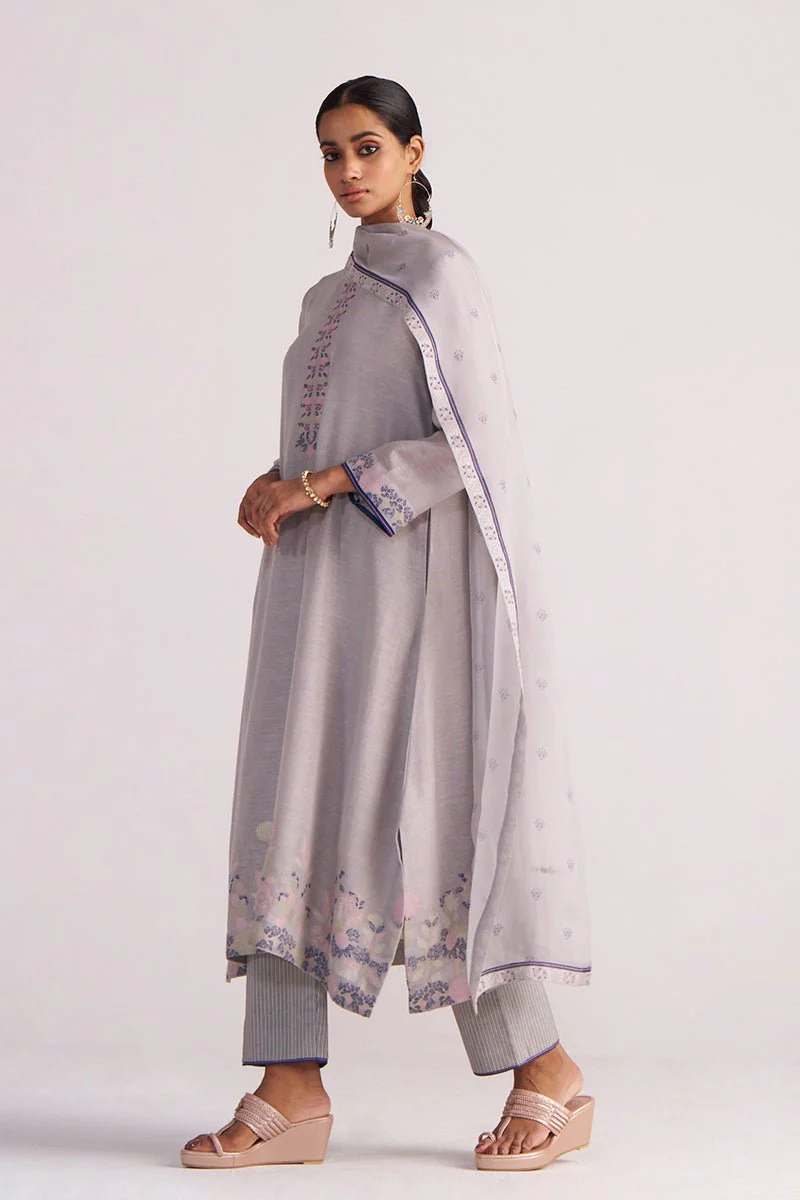 Grey Woven Kurta Set - Image 8