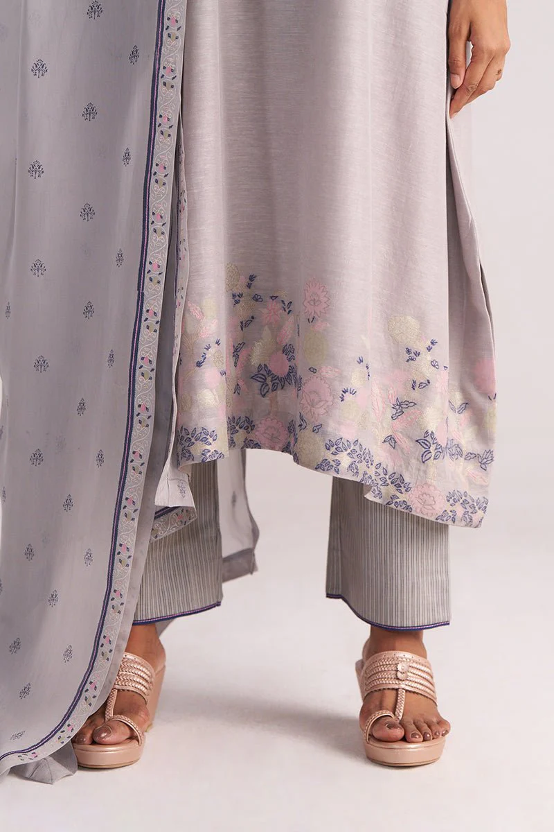 Grey Woven Kurta Set - Image 9