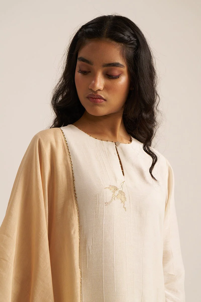 Ivory and Beige Woven Linen Salwar Suit - Image 6