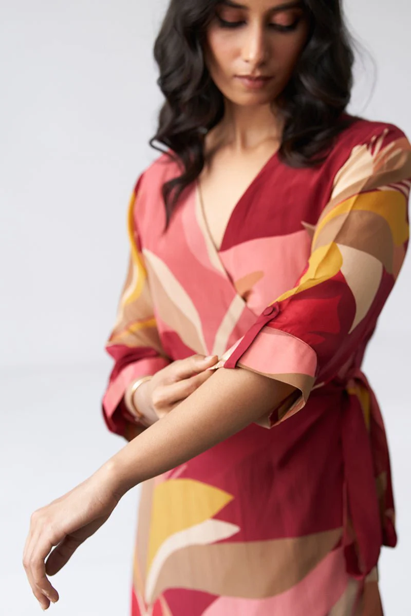 Maroon Crepe Silk Printed Co-ord Set - Image 3