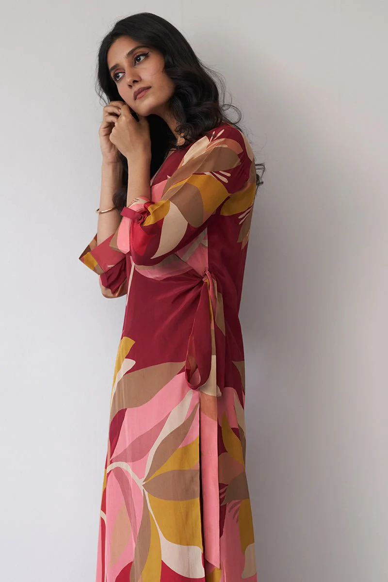 Maroon Crepe Silk Printed Co-ord Set - Image 4