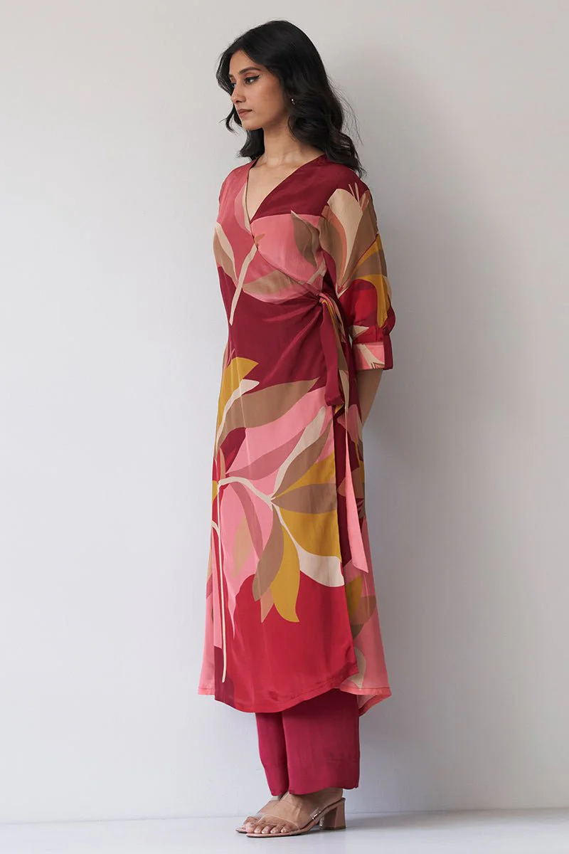 Maroon Crepe Silk Printed Co-ord Set - Image 6