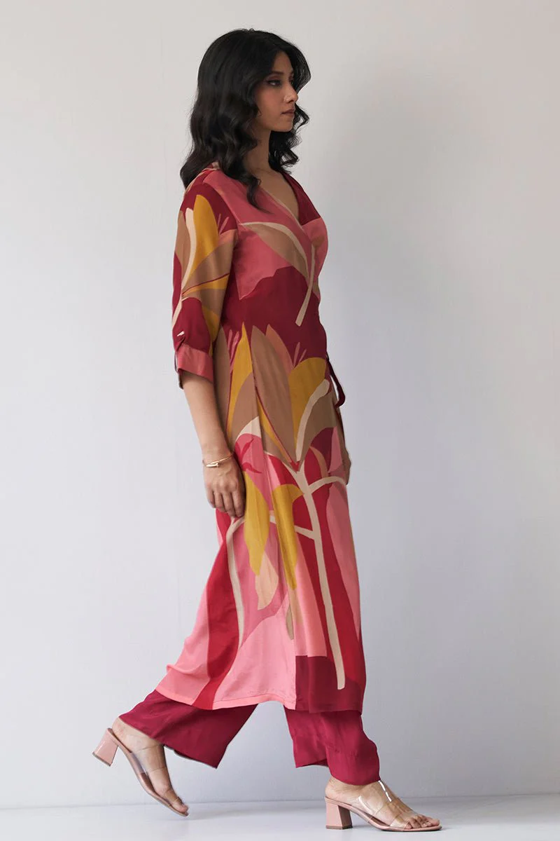Maroon Crepe Silk Printed Co-ord Set - Image 7
