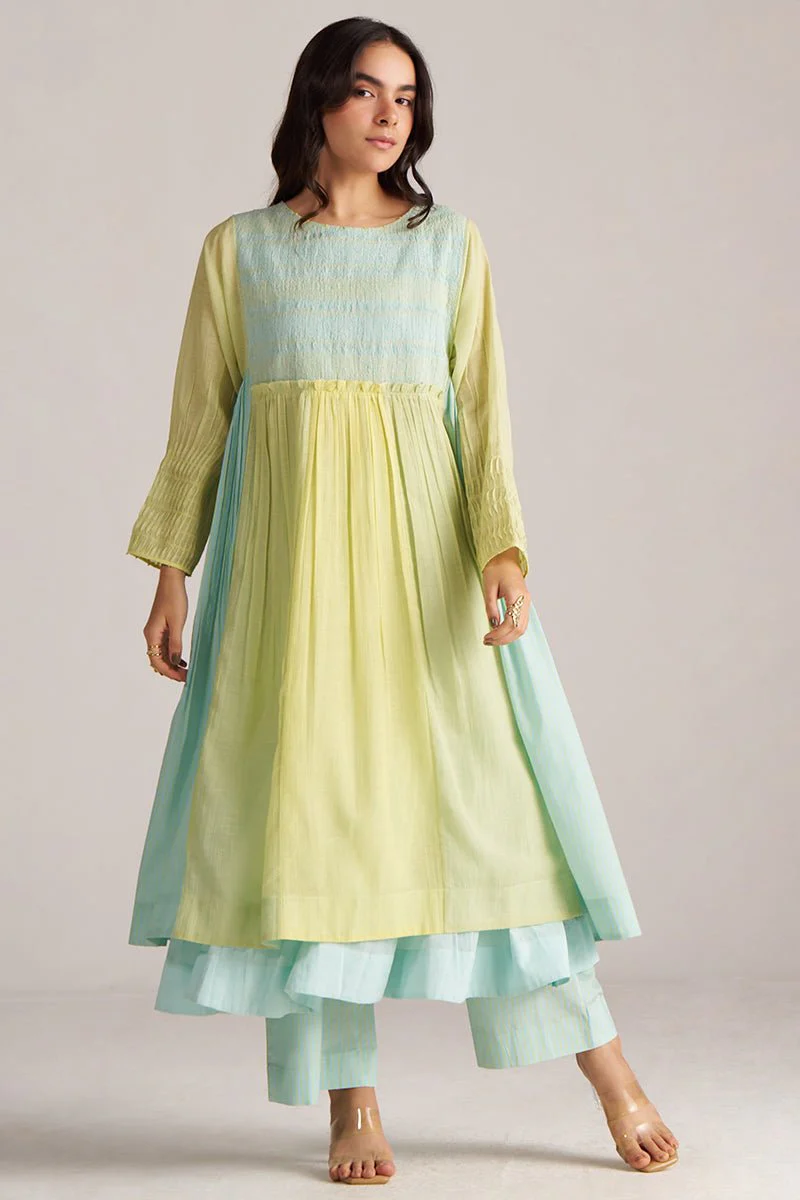 Morning Mist Blue and Celery Green-Yellow Co-ord Set - Image 7