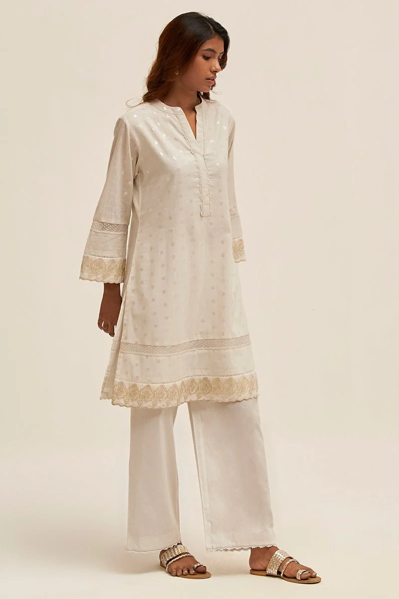 Off White Silver Woven Co-ord Set - Image 5