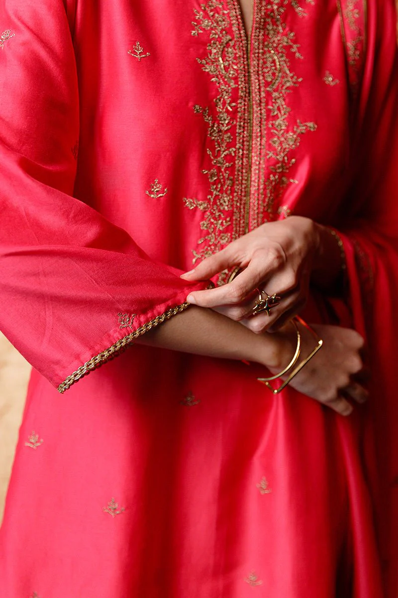Rani Pink Chanderi Silk Festive Kurta Set - Image 3