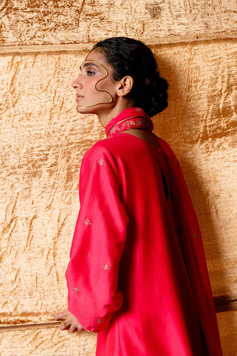 Rani Pink Chanderi Silk Festive Kurta Set - Image 5