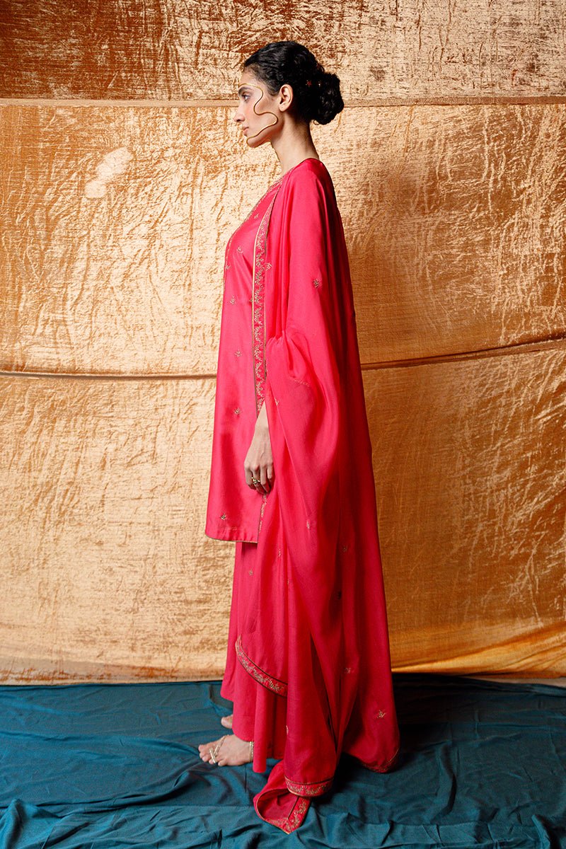 Rani Pink Chanderi Silk Festive Kurta Set - Image 6