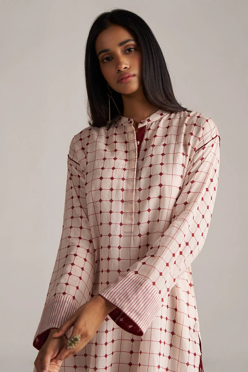 Rosewood and Cream Mul-Chanderi Co-ord Set - Image 3