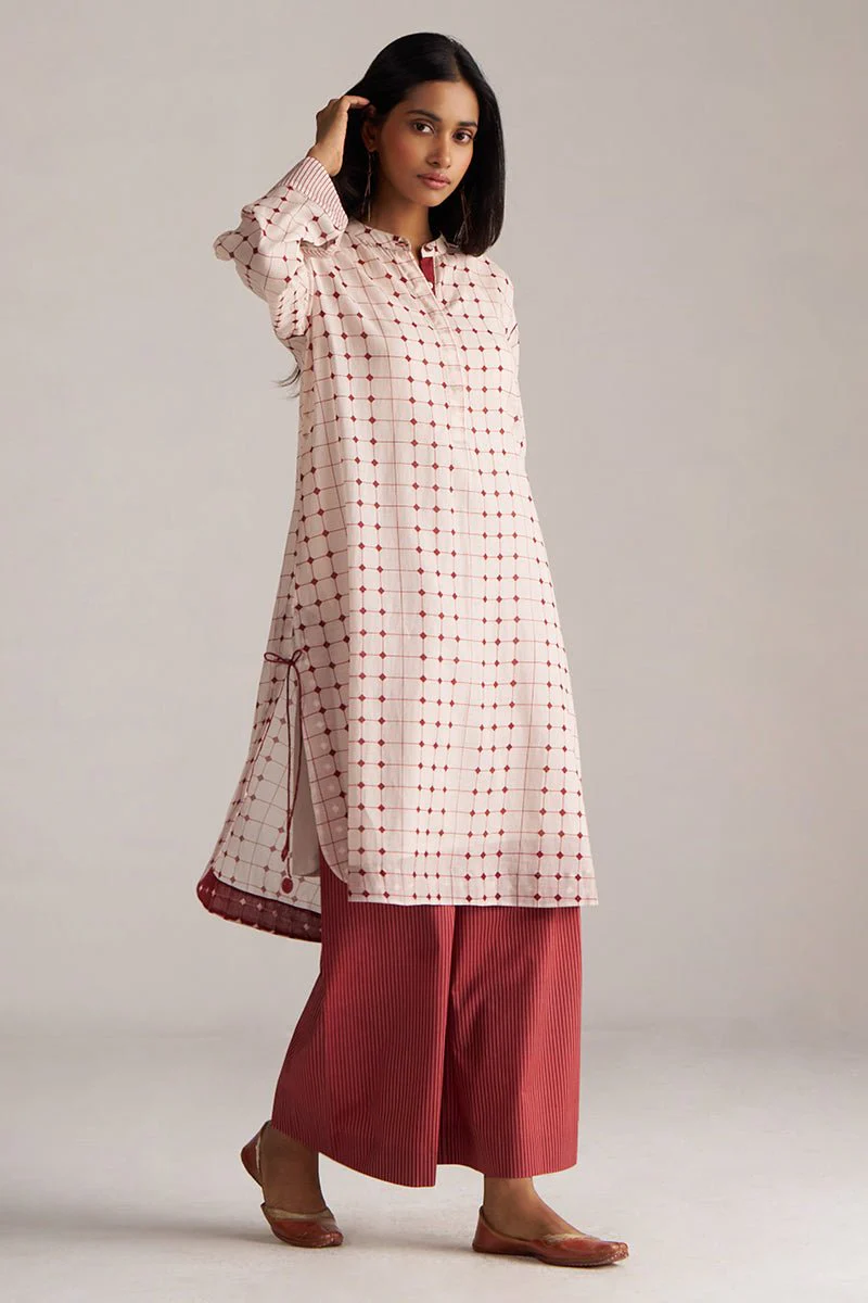 Rosewood and Cream Mul-Chanderi Co-ord Set - Image 5