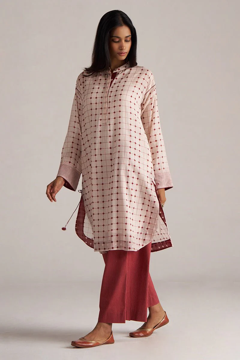 Rosewood and Cream Mul-Chanderi Co-ord Set - Image 6