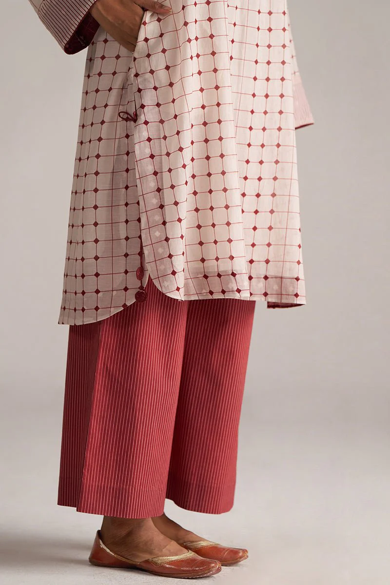 Rosewood and Cream Mul-Chanderi Co-ord Set - Image 7