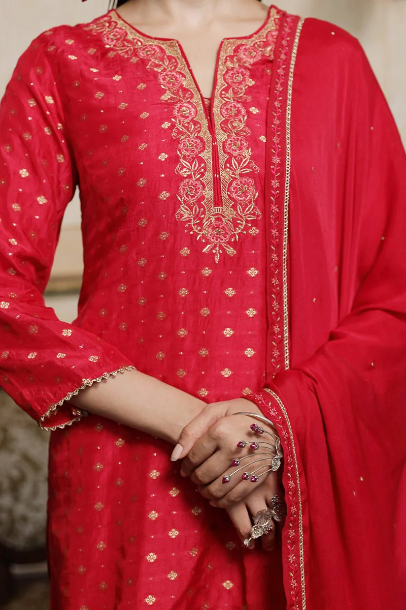 Virtual Pink Woven Silk Salwar Suit - Image 3
